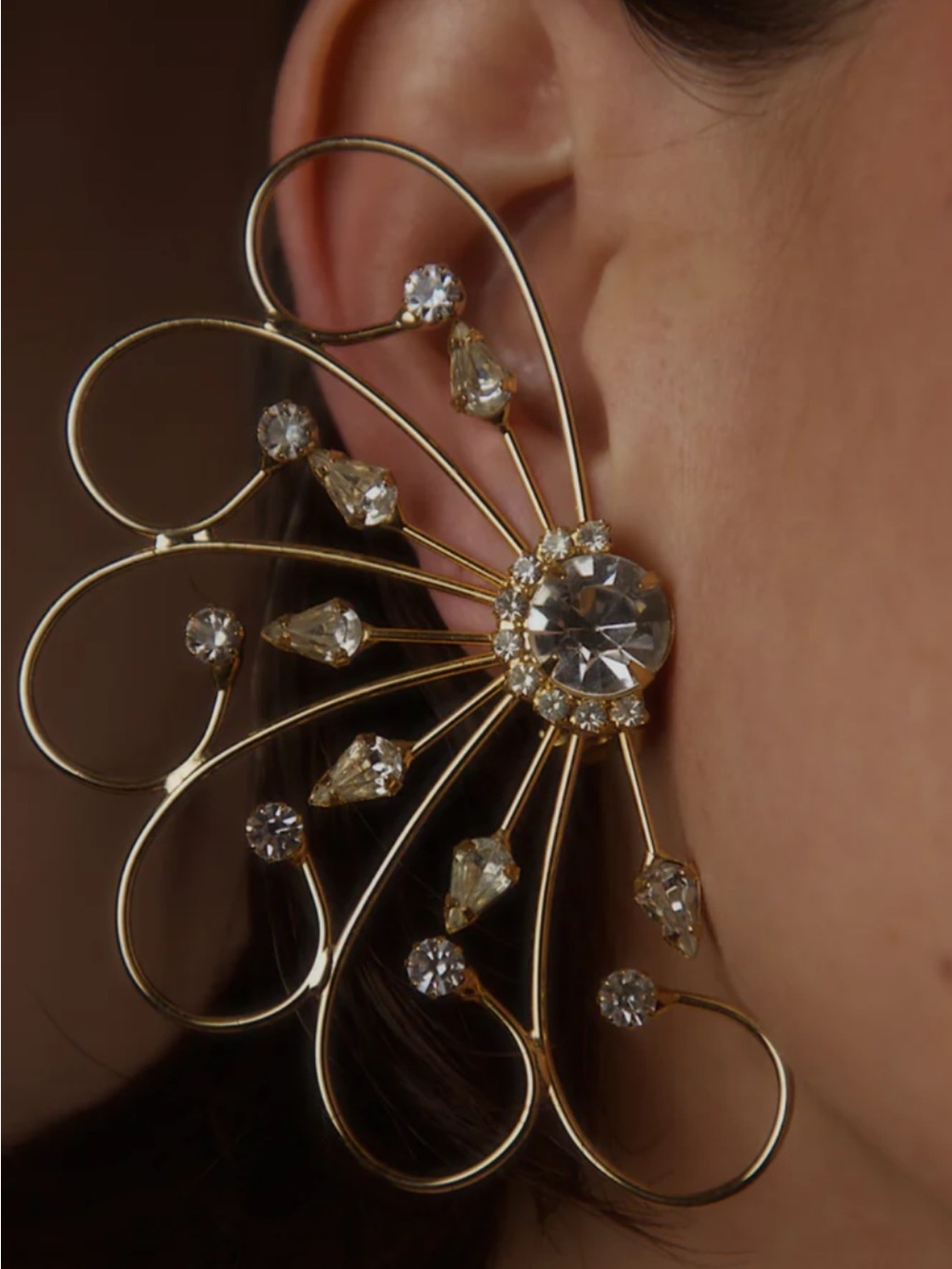 Vintage Supersized Filigree‎ Decorative Statement Clip Earrings with Rhinestones